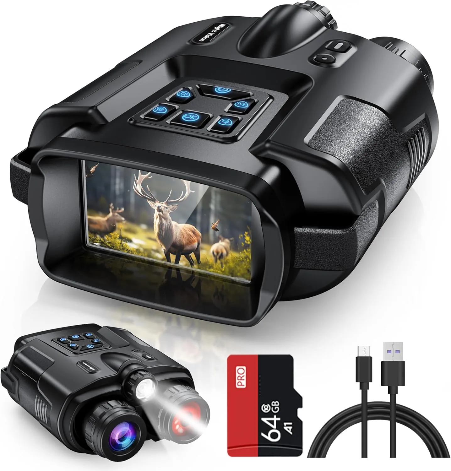 4K Night Vision Goggles for Adults, 2000FT Infrared Night Vision Binoculars with 64GB Card, Tactical Light, 8X Digital Zoom for Outdoor, Camping and Travel