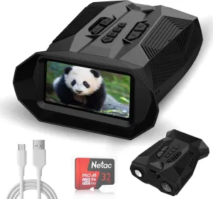 4K Night Vision Goggles,Infrared Night Vision Binoculars for Adults,20X Digital Zoom,3'' HD Display,Rechargeable Scope with 1968ft Viewing Range and 32GB Card for Hunting and Camping
