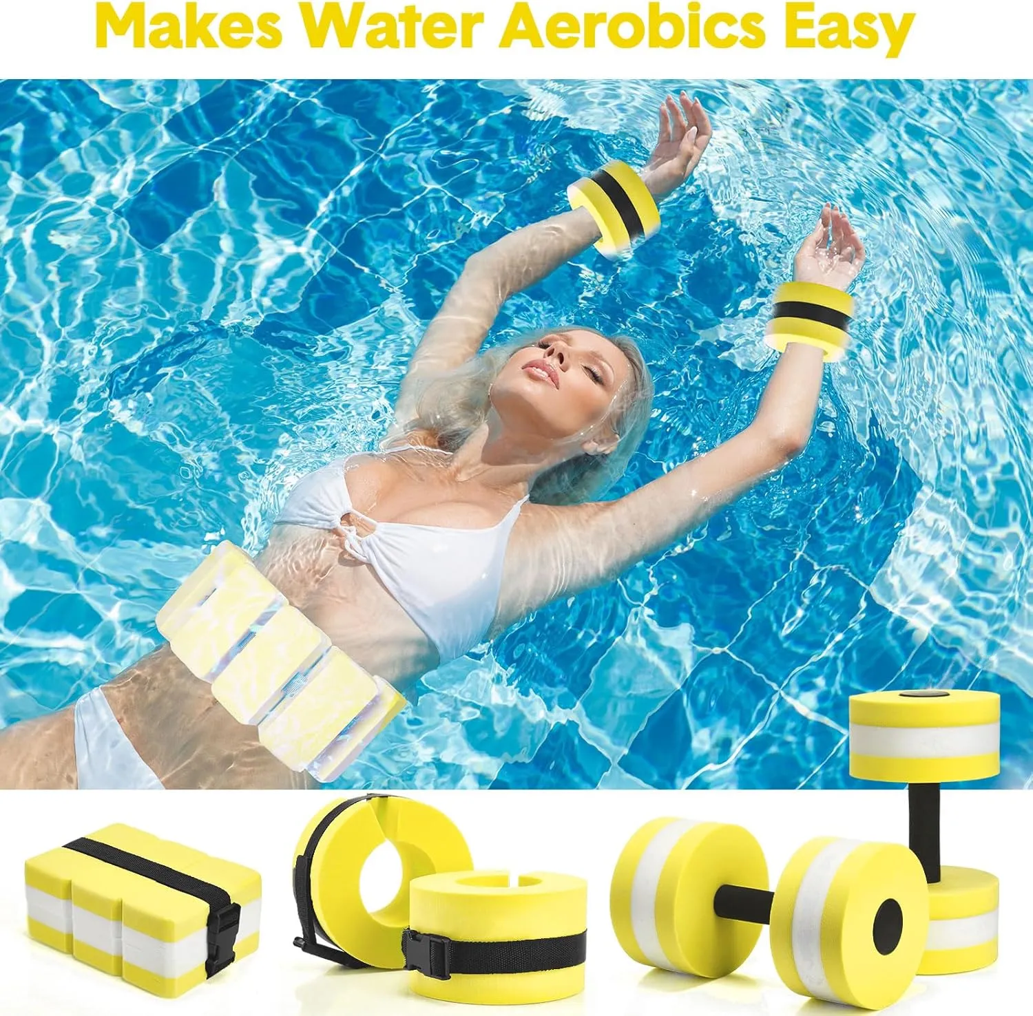 5 Pcs Aquatic Exercise Set Including 2 Ankle Swimming Weights 2 Lightweight Aquatic Exercise Dumbbells and Swim Belt Pool Exercise Equipment for Aquatic Aerobics Exercise