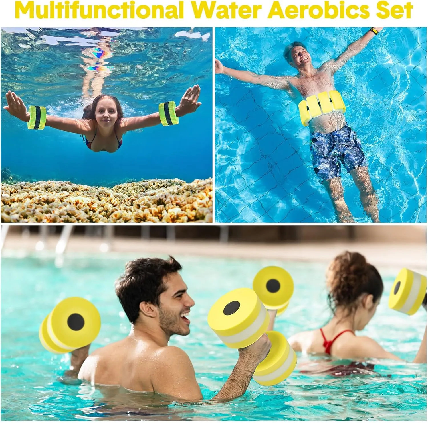 5 Pcs Aquatic Exercise Set Including 2 Ankle Swimming Weights 2 Lightweight Aquatic Exercise Dumbbells and Swim Belt Pool Exercise Equipment for Aquatic Aerobics Exercise