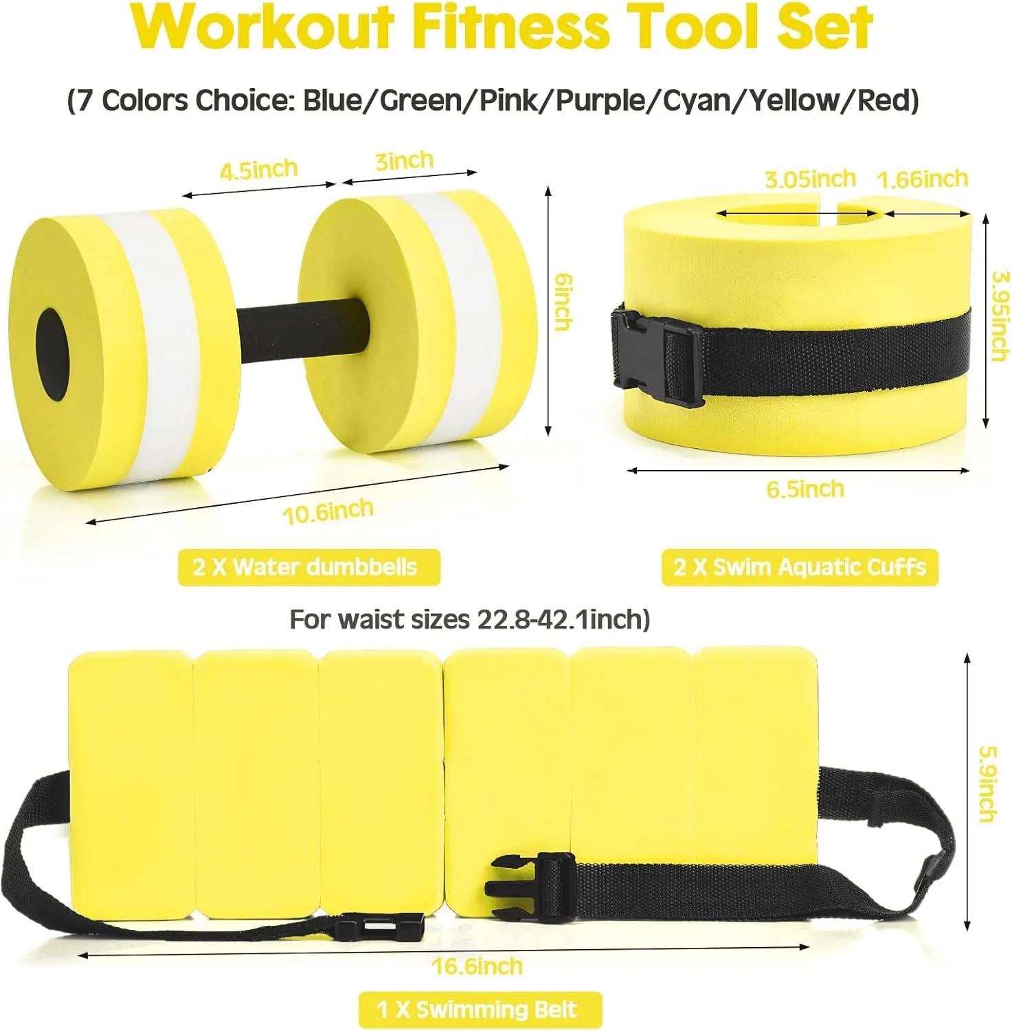 5 Pcs Aquatic Exercise Set Including 2 Ankle Swimming Weights 2 Lightweight Aquatic Exercise Dumbbells and Swim Belt Pool Exercise Equipment for Aquatic Aerobics Exercise