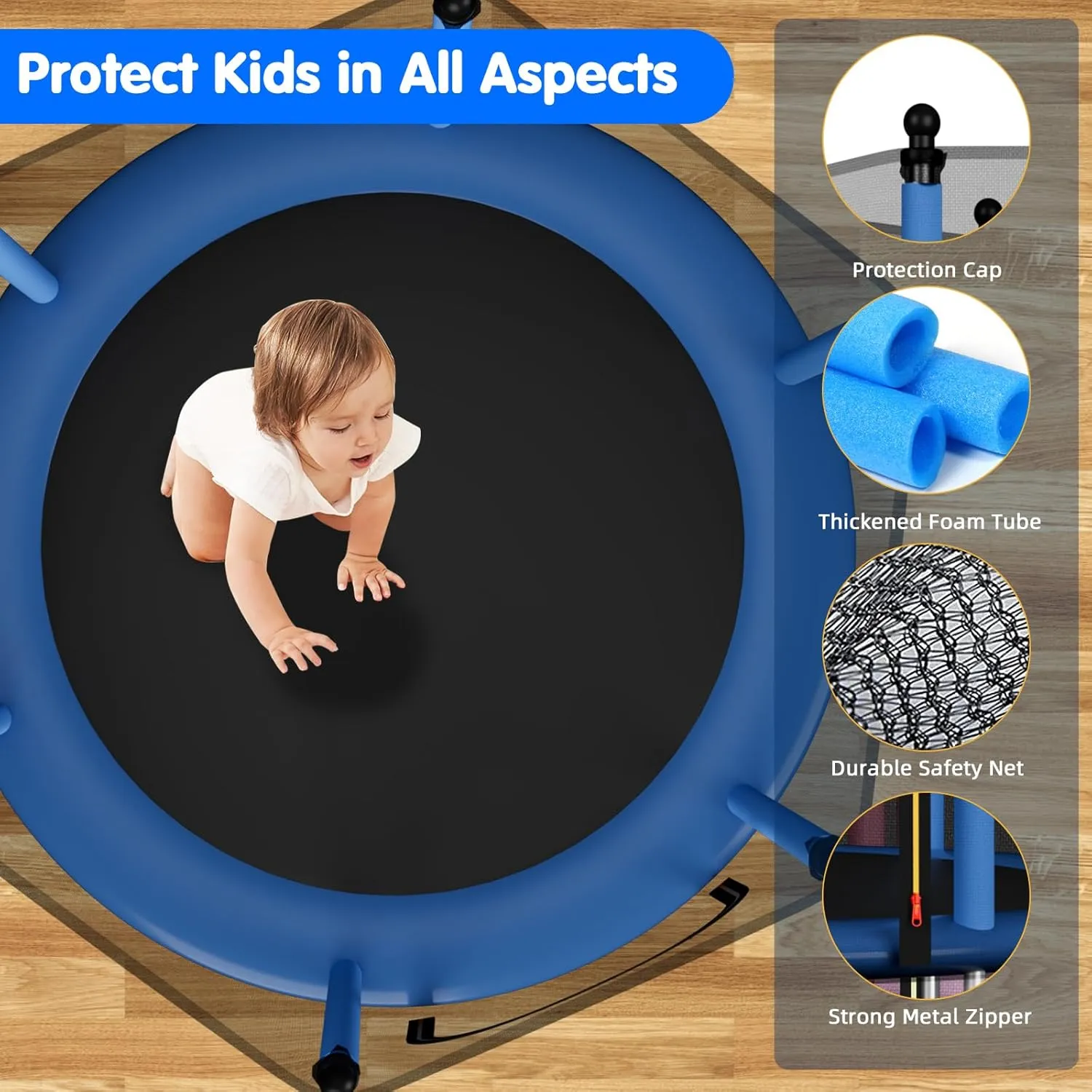 55" Toddler Trampoline Indoor & Outdoor Playset, 5FT Trampoline for Kids with Safety Enclosure Net, Gifts for Birthday with Basketball Hoop, Gifts for Boy and Girl, Age 3-8