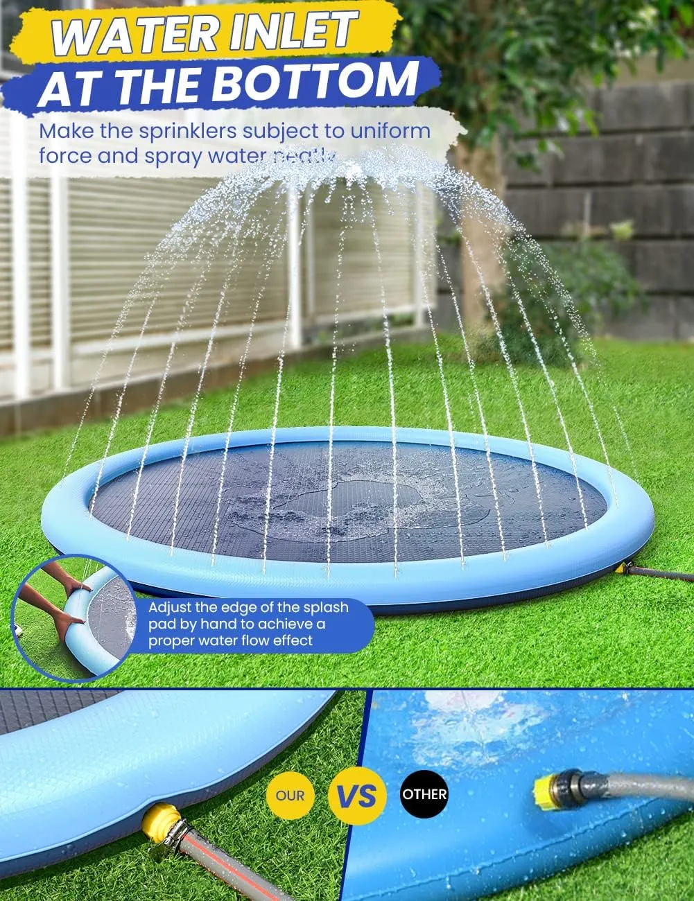 67inch Dog Splash Pad Non-Slip,Medium Pet Dogs Cool Sprinkler Pool Heavy Duty Splash Pads for Kiddie Baby Wading Pool Summer Outdoor Play Water Fun Toy Gift Easy to Use/Clean