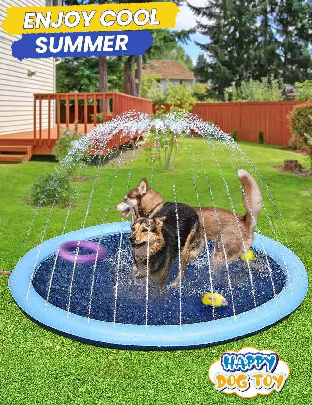 67inch Dog Splash Pad Non-Slip,Medium Pet Dogs Cool Sprinkler Pool Heavy Duty Splash Pads for Kiddie Baby Wading Pool Summer Outdoor Play Water Fun Toy Gift Easy to Use/Clean