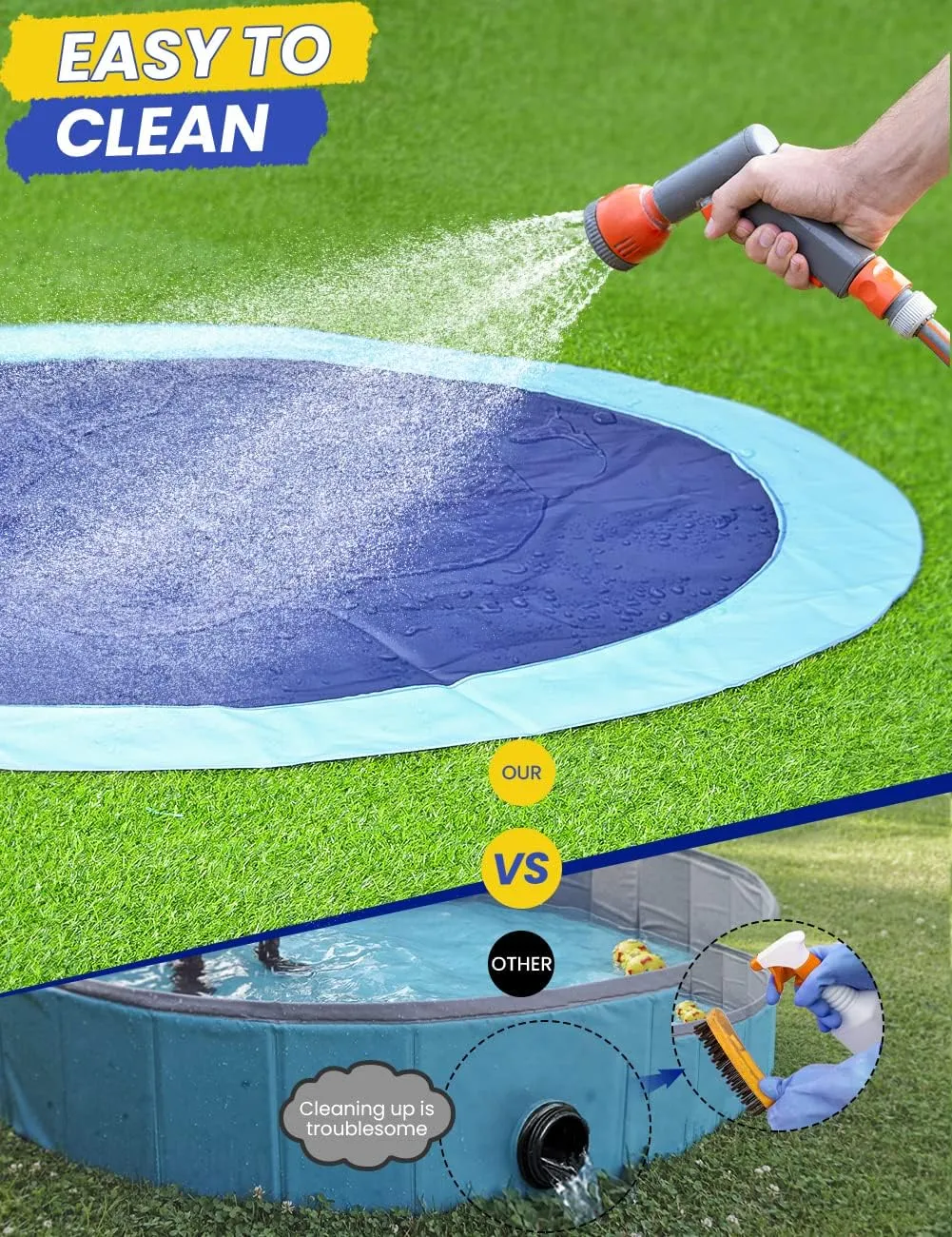 67inch Dog Splash Pad Non-Slip,Medium Pet Dogs Cool Sprinkler Pool Heavy Duty Splash Pads for Kiddie Baby Wading Pool Summer Outdoor Play Water Fun Toy Gift Easy to Use/Clean