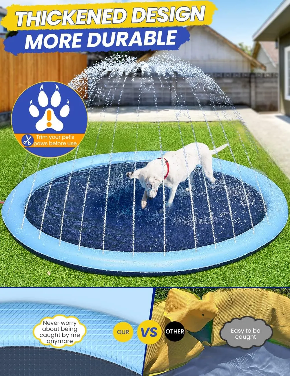 67inch Dog Splash Pad Non-Slip,Medium Pet Dogs Cool Sprinkler Pool Heavy Duty Splash Pads for Kiddie Baby Wading Pool Summer Outdoor Play Water Fun Toy Gift Easy to Use/Clean