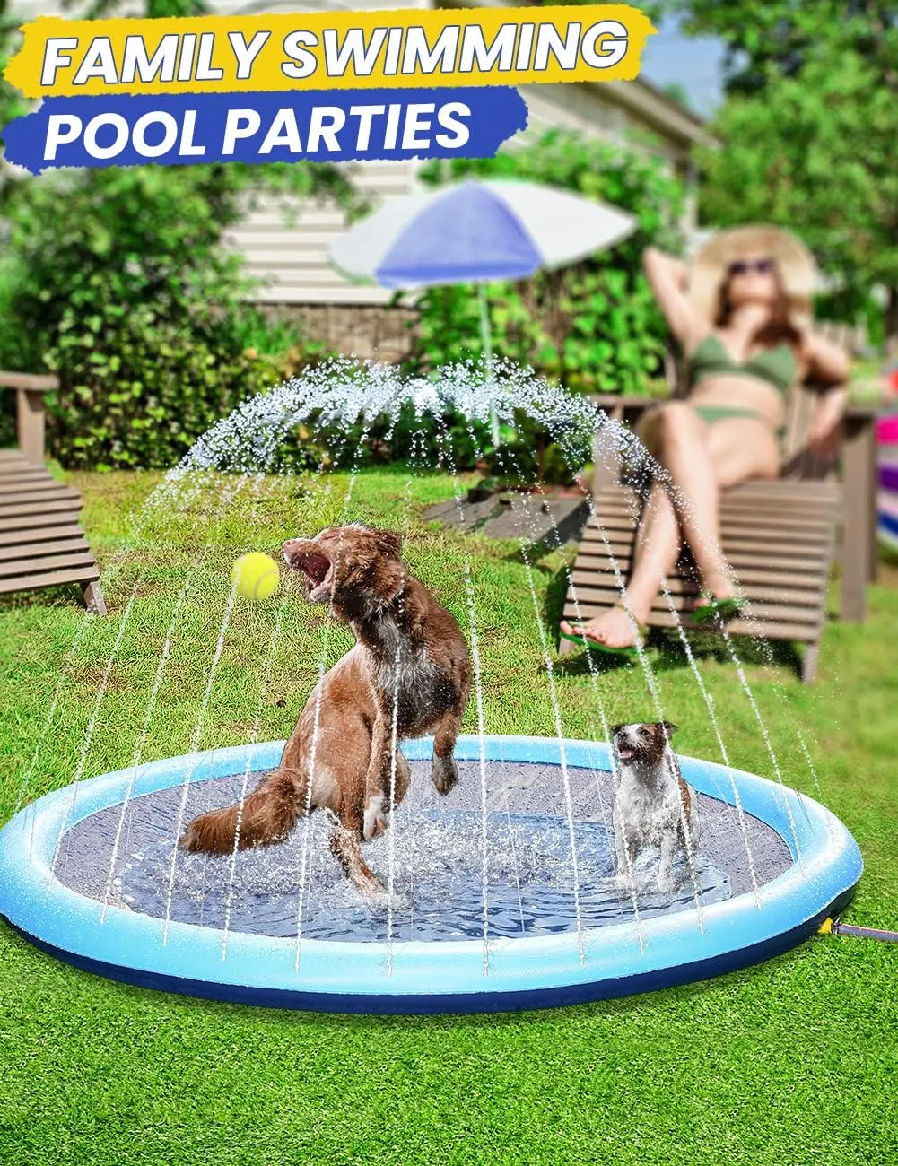 67inch Dog Splash Pad Non-Slip,Medium Pet Dogs Cool Sprinkler Pool Heavy Duty Splash Pads for Kiddie Baby Wading Pool Summer Outdoor Play Water Fun Toy Gift Easy to Use/Clean