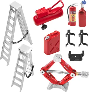 6Pcs RC Scale Fire Extinguisher Nitrogen Bottle Ladder Mini Fuel Tank Jack Stands RC Decoration Accessories Compatible with TRX4 Axial SCX10 D90 Tamiya CC01 Redcat Gen7 1/10 RC Crawler
