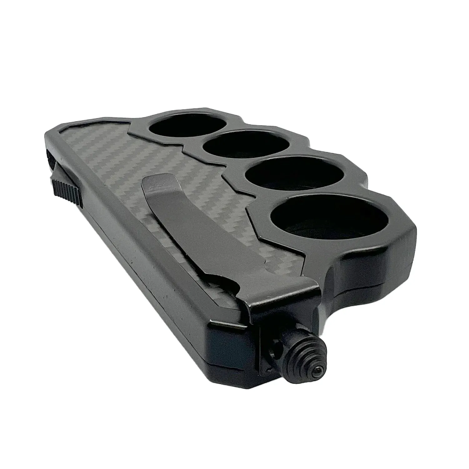 6" OTF Knuckle Knife Black with Carbon Fiber