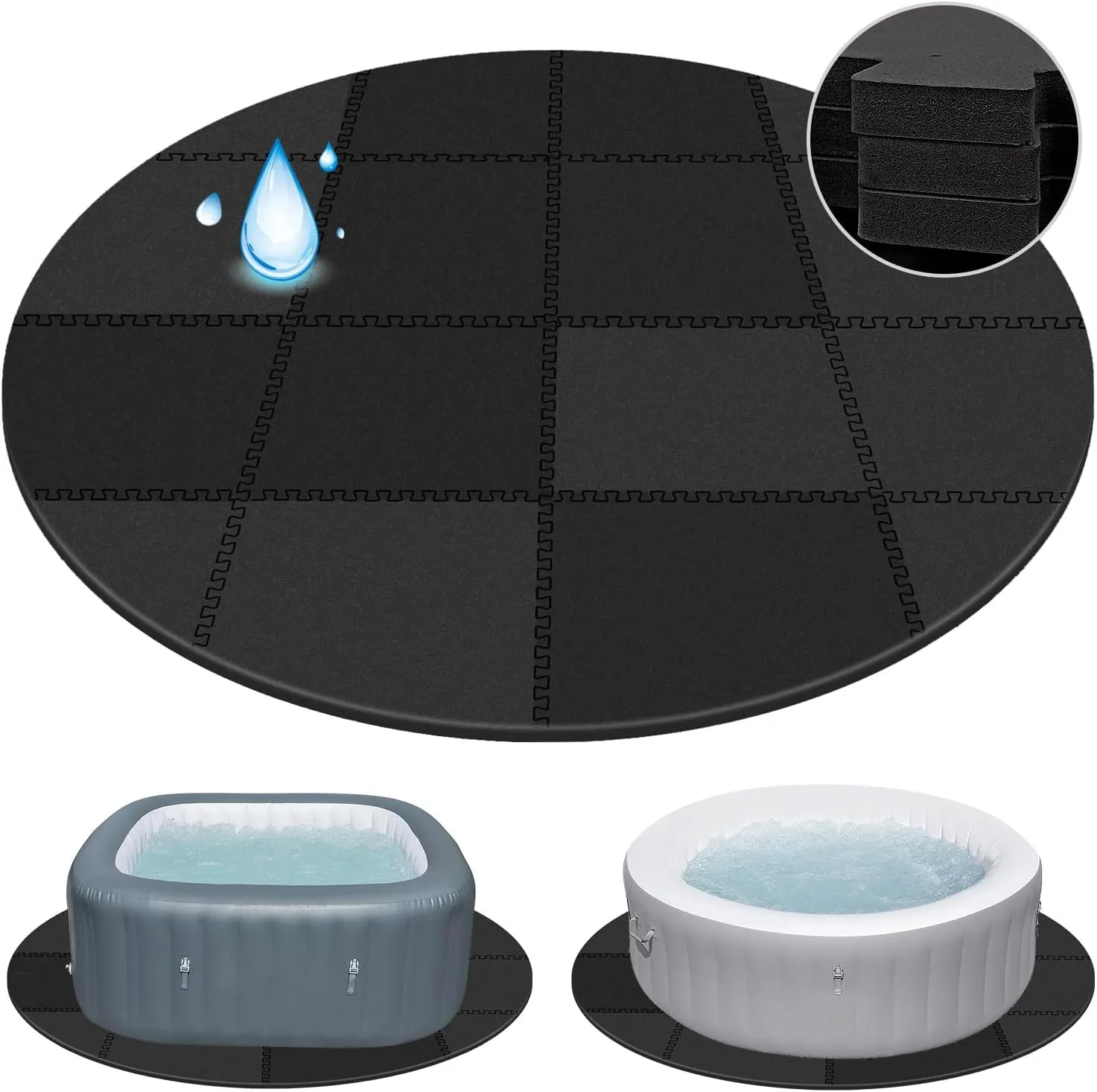 78 Inch Round Hot Tub Mat - Extra-Thick Interlocking Hot Tub Protective Pad Spa Pool Foam Insulation Mat Ground Base Flooring Protector for Portable Inflatable Hot Tub Accessories Outdoor Indoor