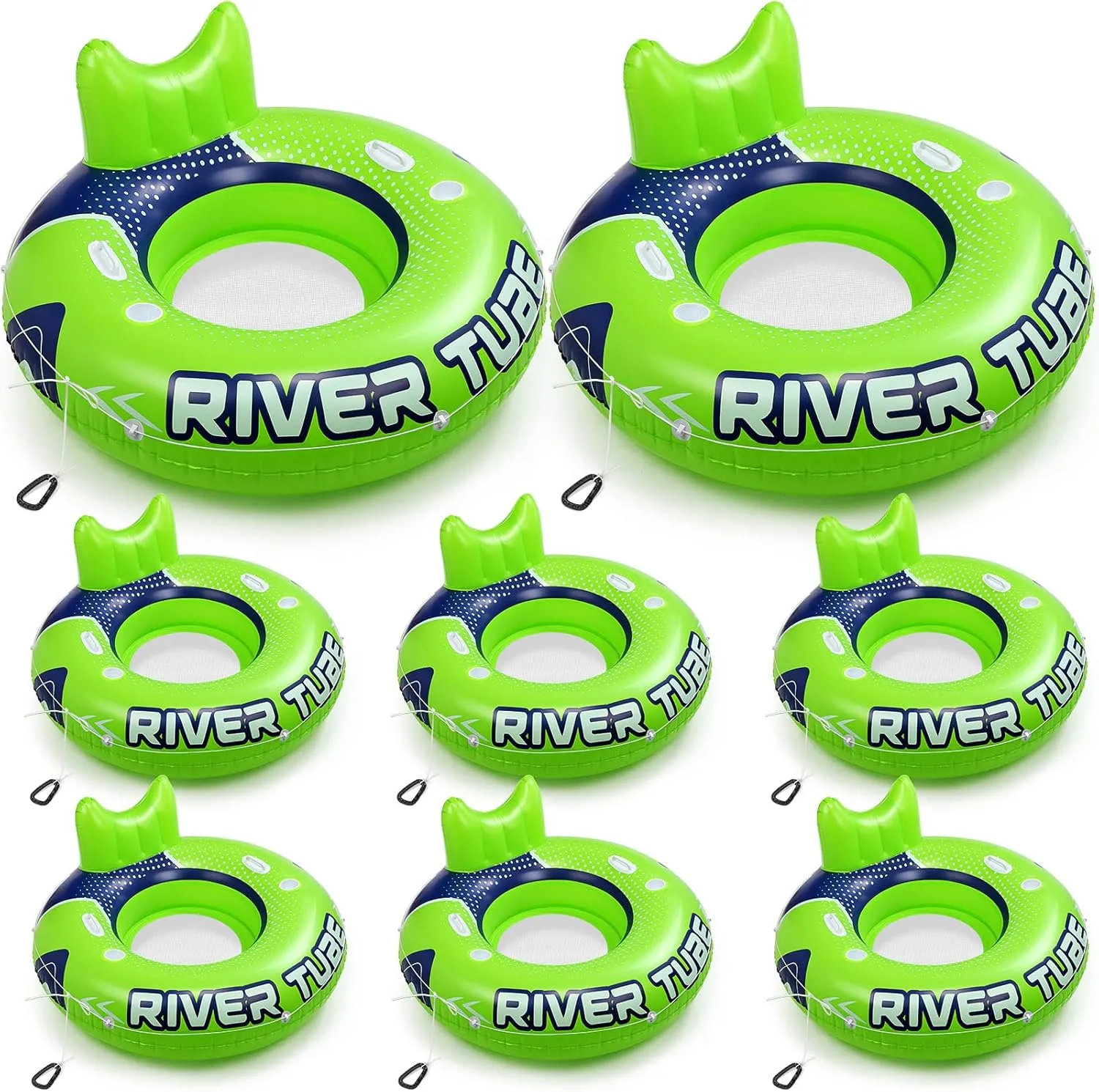 8 Pcs 53'' River Tubes for Floating Heavy Duty Inflatable River Floats for Adults Large Lake Tube Float with 2 Cup Holders & Comfortable Backrest Recreational Pool Water Rafts Holds 300lb