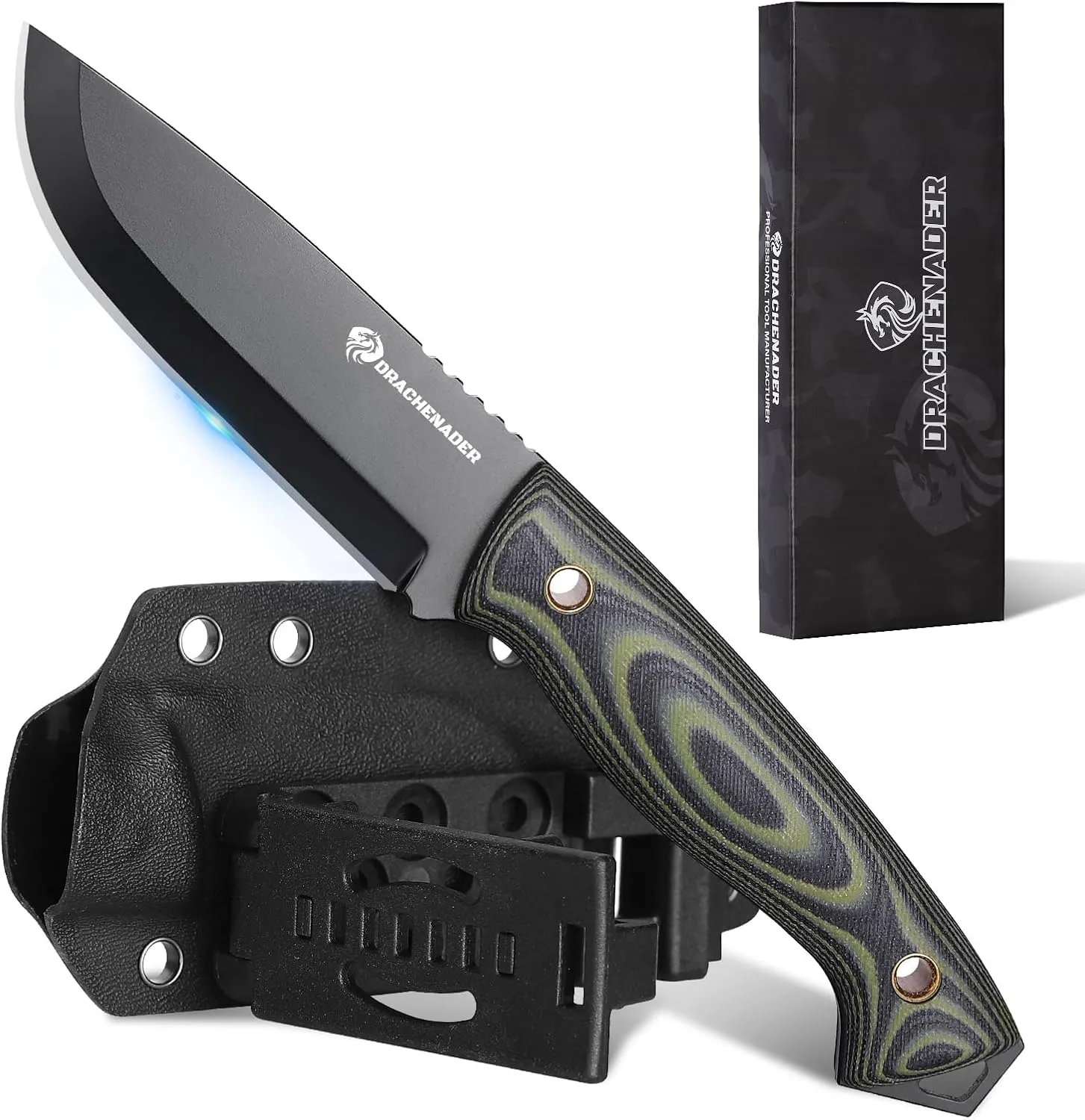 8.46" Fixed Blade Knife with Kydex Sheath AQUILA-X, D2 Steel Blade, Horizontal Carry Survival Knife for Men, Bushcraft, Camping, Hunting, and Hiking