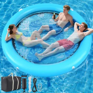 8ft Inflatable Water Hammock Round Floating Dock Large Float Ring Inflatable Raft for Adults Parties Floating Water Mat for Lakes, Pools, Oceans, Fits Multiple People