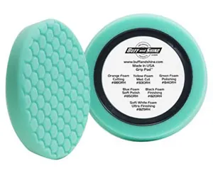 8" US Green Polishing Hex Faced Foam Grip Pad™ with Center Ring Backing