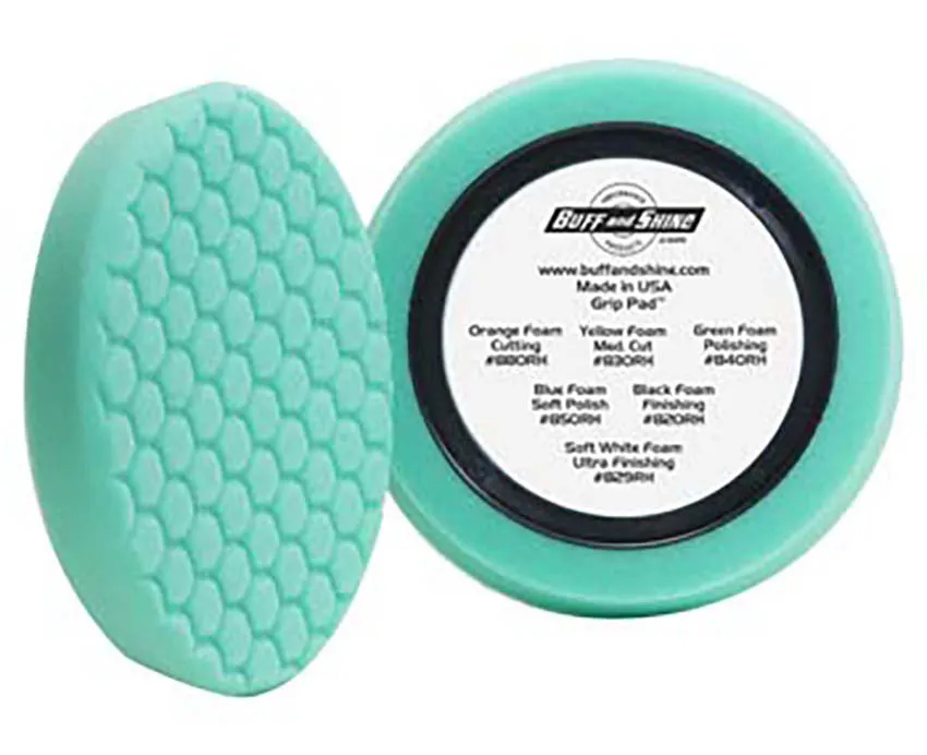 8" US Green Polishing Hex Faced Foam Grip Pad™ with Center Ring Backing