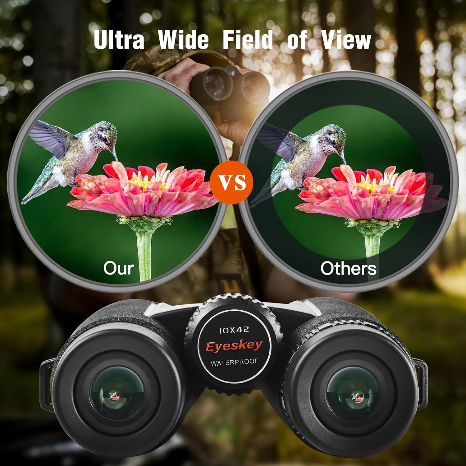 8x42 HD Wide-View Binoculars for Adults with Low Light Night Vision – Ultra-Bright Waterproof Binoculars with Smartphone Adapter for Hunting, Bird Watching, Stargazing & Outdoor Travel