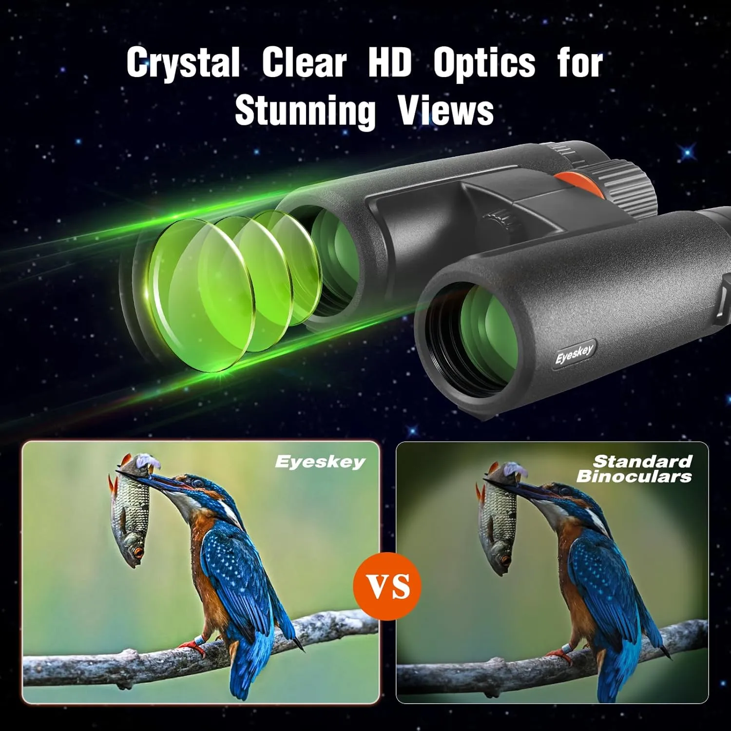 8x42 HD Wide-View Binoculars for Adults with Low Light Night Vision – Ultra-Bright Waterproof Binoculars with Smartphone Adapter for Hunting, Bird Watching, Stargazing & Outdoor Travel