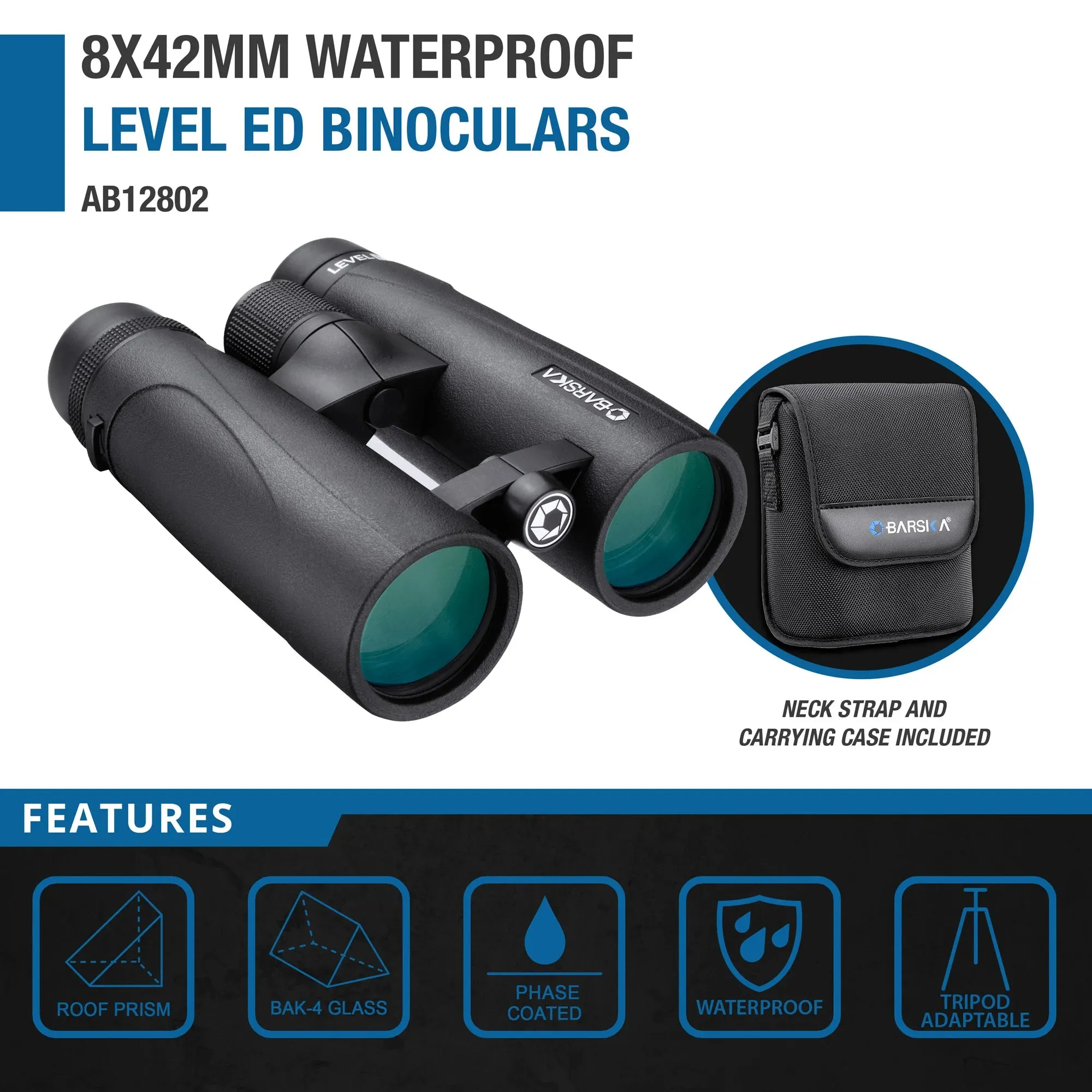 8x42mm Level ED Waterproof Open Bridge Binoculars | AB12802