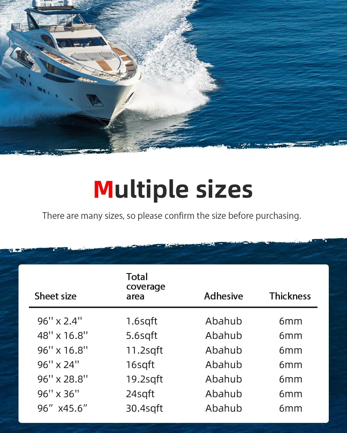 Abahub EVA Foam Boat Decking 96''x45.6''/36''/28.8''/24''/16.8'', 48''x16.8'' Self-Adhesive Faux Teak Marine Flooring Sheet Traction Pad for Boats Surfboard Swim Platform RV Floor