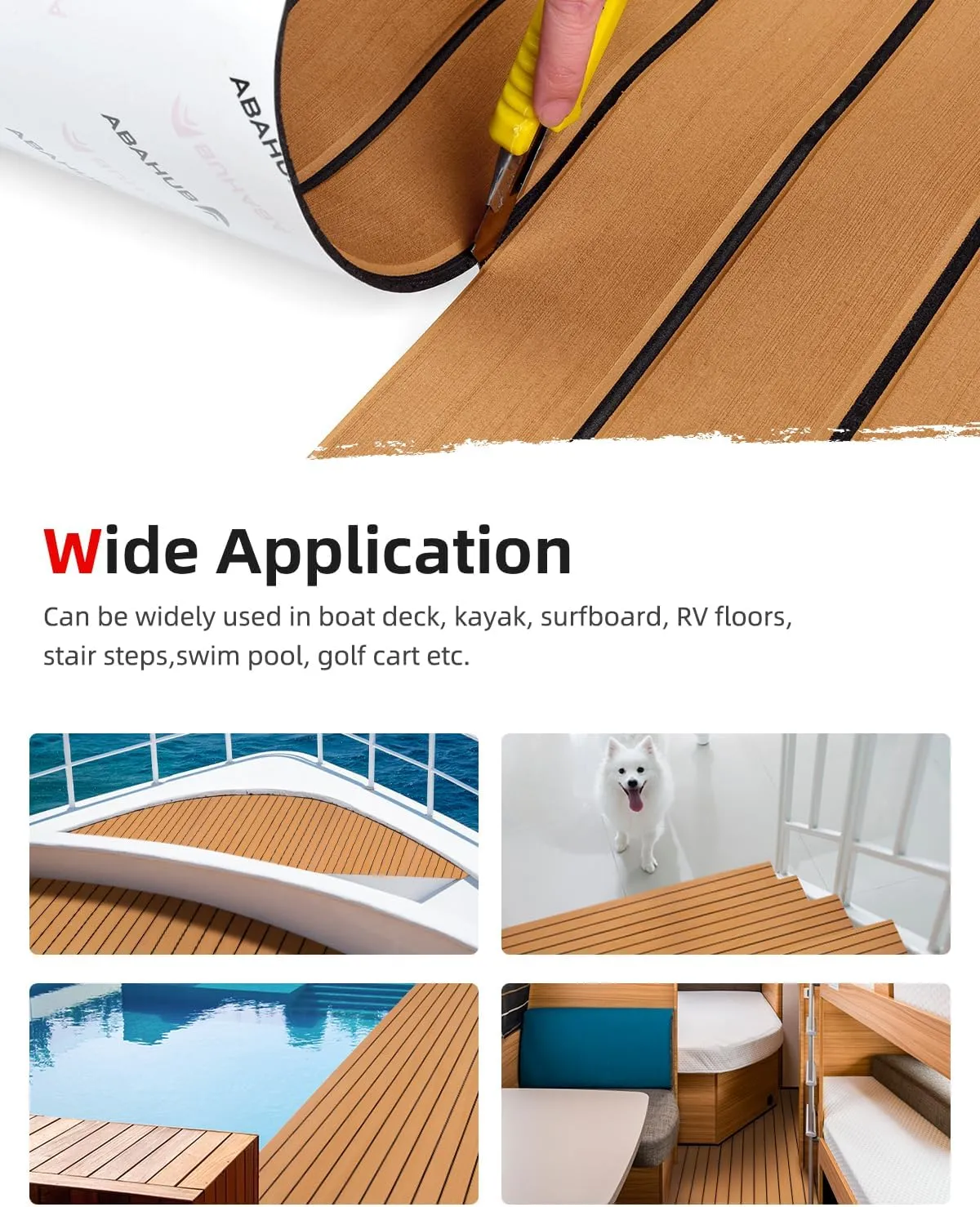 Abahub EVA Foam Boat Decking 96''x45.6''/36''/28.8''/24''/16.8'', 48''x16.8'' Self-Adhesive Faux Teak Marine Flooring Sheet Traction Pad for Boats Surfboard Swim Platform RV Floor