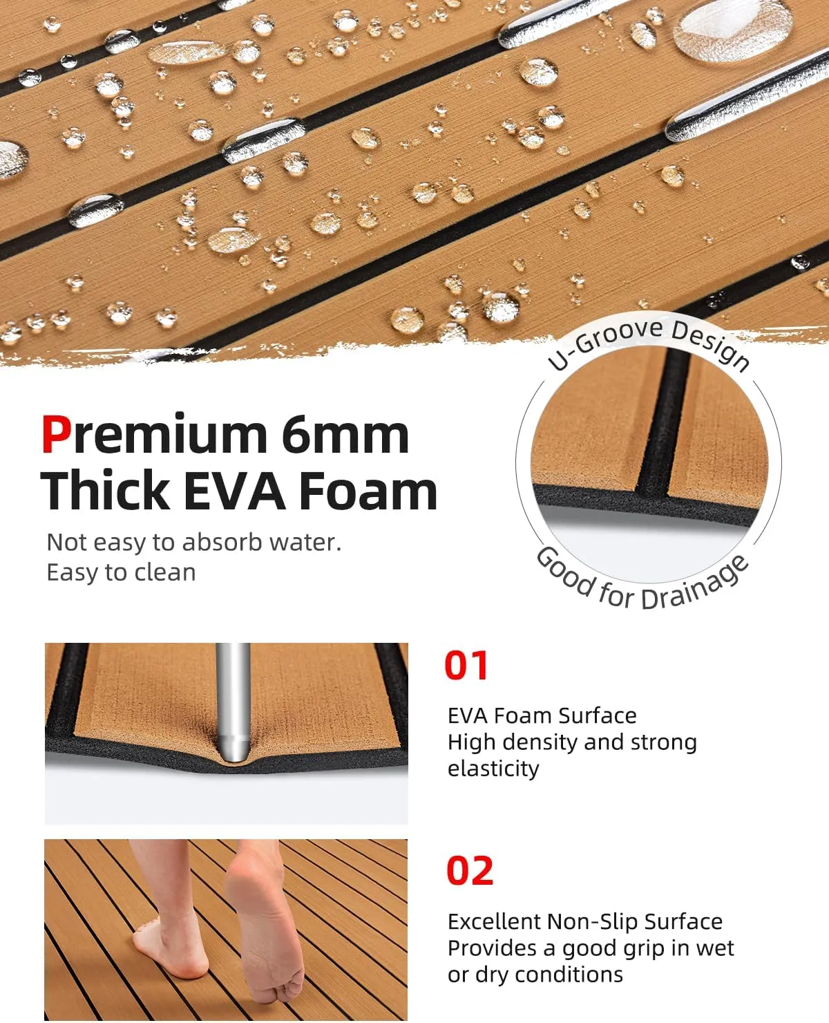 Abahub EVA Foam Boat Decking 96''x45.6''/36''/28.8''/24''/16.8'', 48''x16.8'' Self-Adhesive Faux Teak Marine Flooring Sheet Traction Pad for Boats Surfboard Swim Platform RV Floor