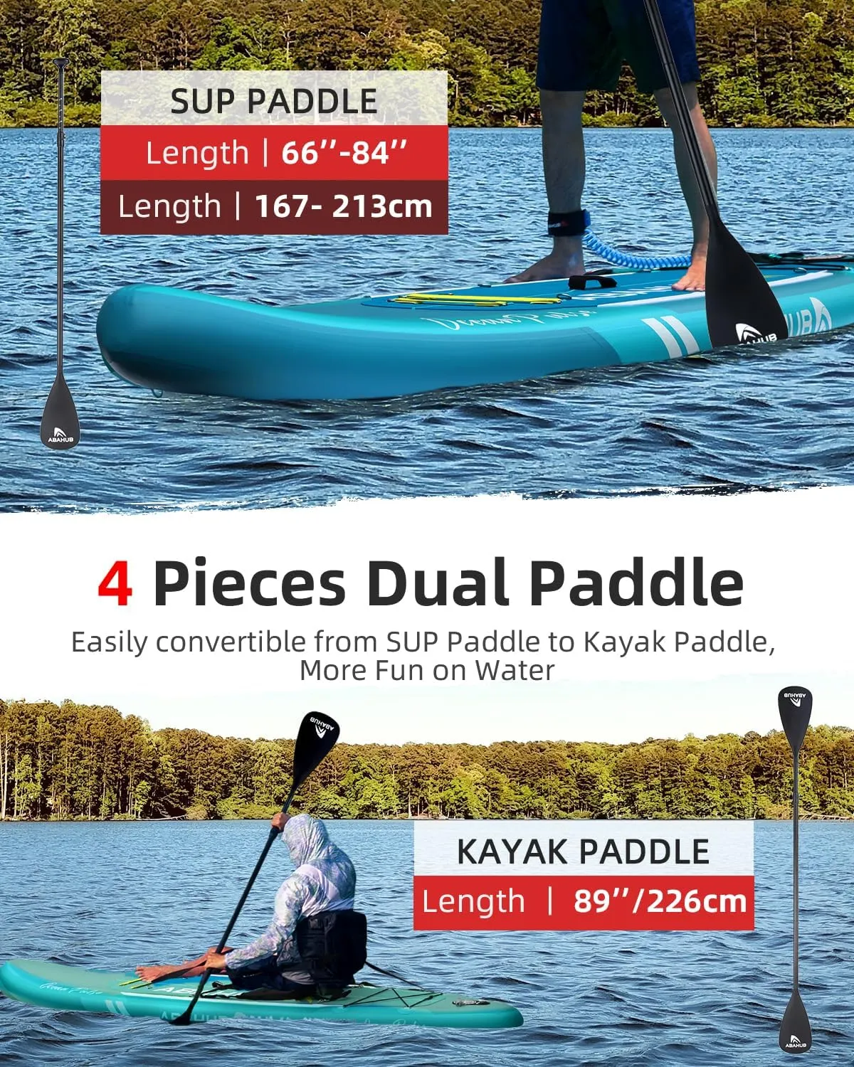 Abahub Inflatable SUP, Wide 10'6" x 31"/34" x 10'6" iSUP, Blue Standup Paddleboard with Adjustable SUP Kayak Paddle, for Yoga, Paddle Board, Kayaking, Surf, Canoe, Fishing
