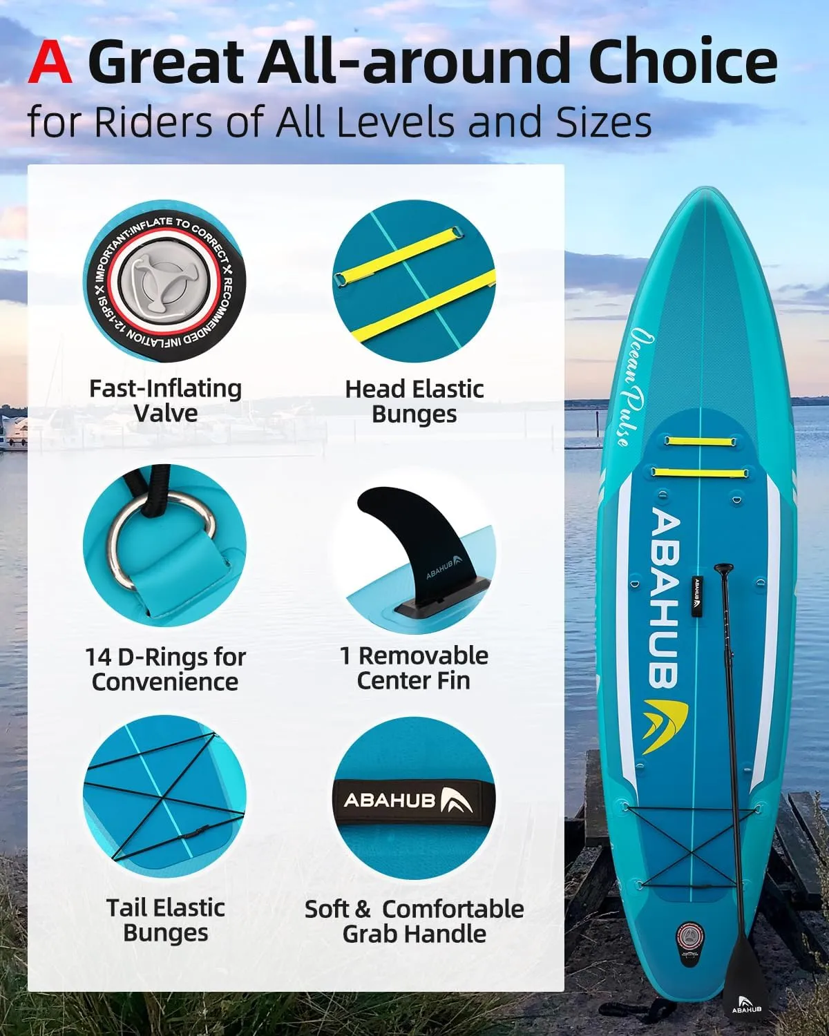 Abahub Inflatable SUP, Wide 10'6" x 31"/34" x 10'6" iSUP, Blue Standup Paddleboard with Adjustable SUP Kayak Paddle, for Yoga, Paddle Board, Kayaking, Surf, Canoe, Fishing