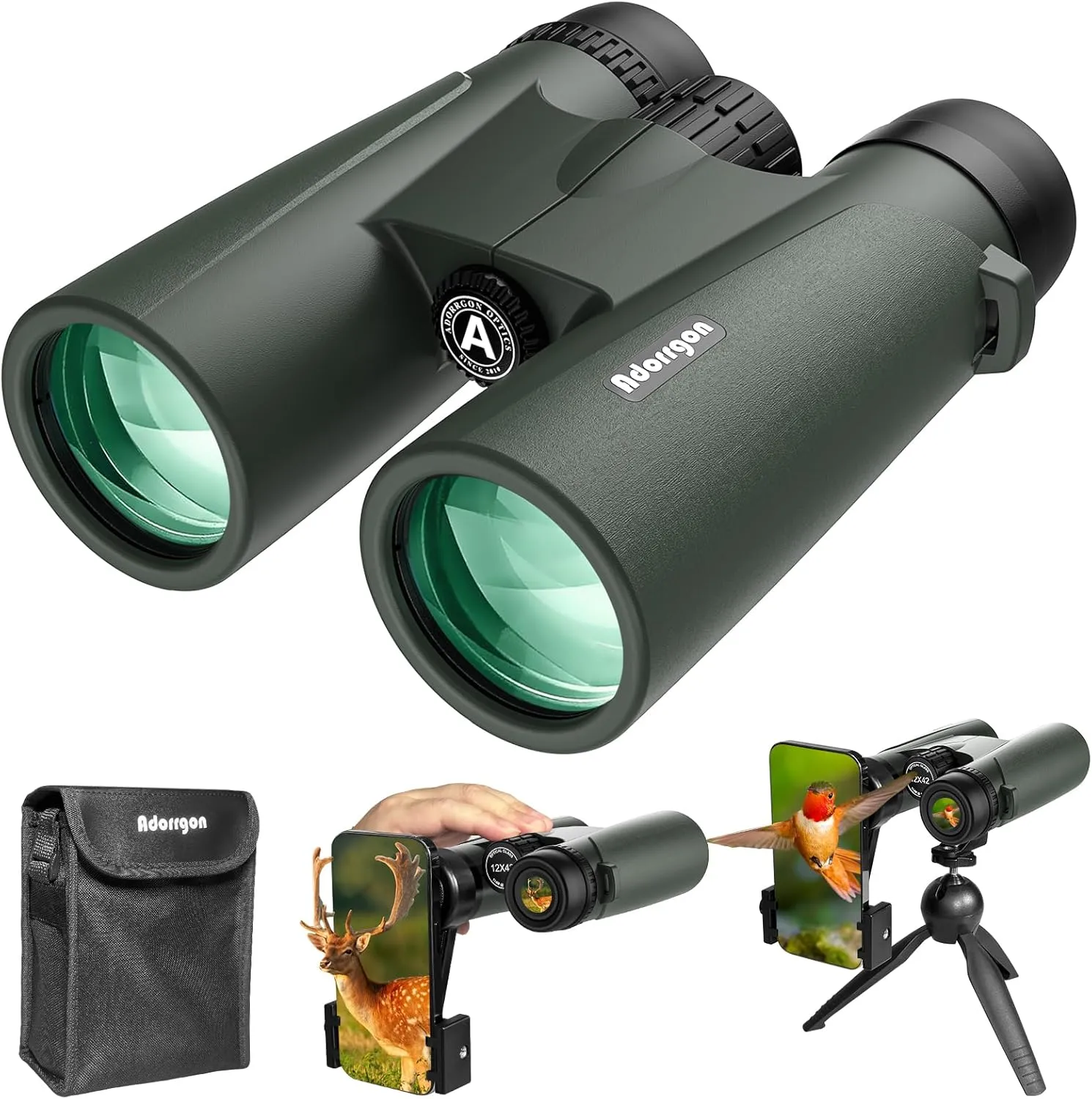 Adorrgon 15x45 HD Binoculars for Adults High Powered with Phone Adapter, Tripod and Tripod Adapter - Large View Binoculars with Clear Low Light Vision for Bird Watching Cruise Travel