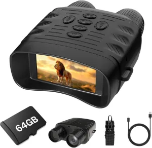 Adoture Night Vision Binoculars for Adults, Night Vision Goggles Tactical Gear Security Accessories with 3" HD Screen 64 GB SD Card Rechargeable Battery for Camping Fishing, 2.5K Videos & 30Mp Photos
