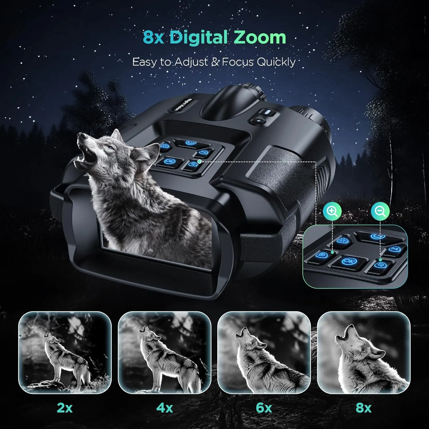 Advanced 4K Night Vision Goggles - 2000FT, 8X Zoom, 64GB & Tactical Light