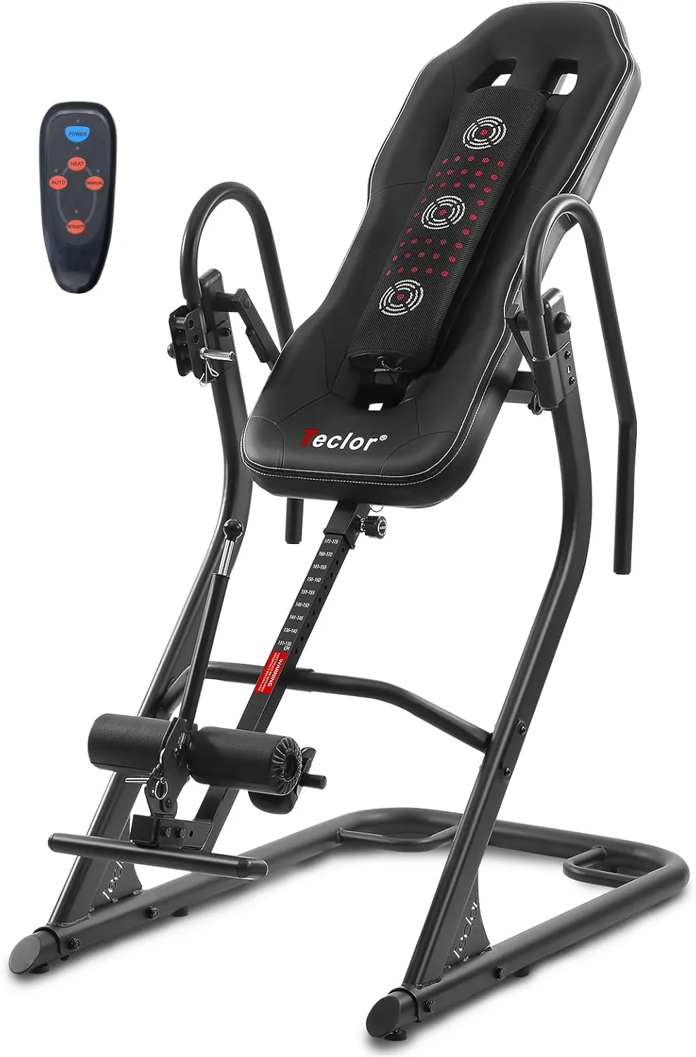 Advanced Heat and Massage Strength Training Inversion Table for Back Pain Relief,Heavy Duty Inversion Table 350 lbs Capacity with Thickened 3D Memory Foam backrest,Black