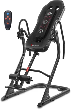 Advanced Heat and Massage Strength Training Inversion Table for Back Pain Relief,Heavy Duty Inversion Table 350 lbs Capacity with Thickened 3D Memory Foam backrest,Black