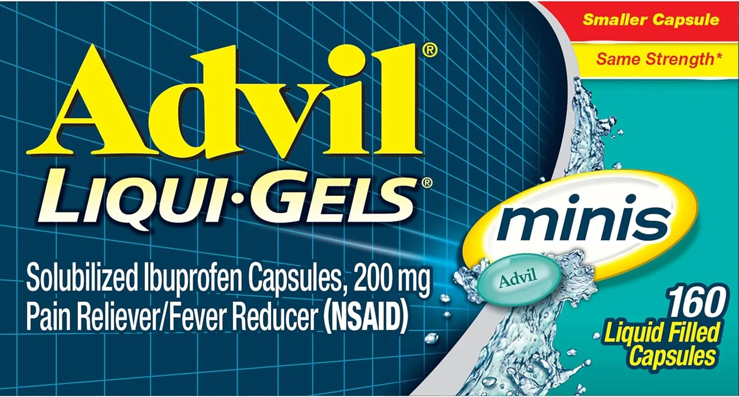 Advil Liqui-Gels Minis Pain Reliever and Fever Reducer, Pain Medicine for Adults & TUMS Chewy Bites Antacid Tablets for Chewable Heartburn Relief and Acid Indigestion Relief