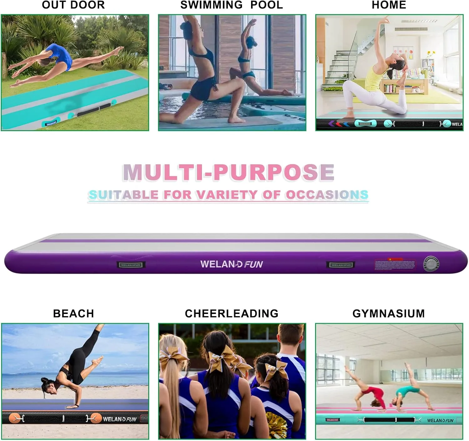 Air Mat Tumble Track 10ft/13ft/16ft/20ft Inflatable Gymnastics Tumbling Mat 4/6/8 inchs Thickness Mats for Home Use/Gym/Yoga/Training/Cheerleading/Outdoor/Beach/Park wih Electric Air Pump