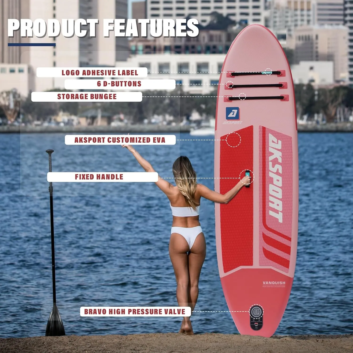AKSPORT Inflatable Stand Up Paddle Board, SUP Board with All Accessories, Wide Stable Design, Non-Slip Deck, Inflatable Paddle Boards for Youth & Adult