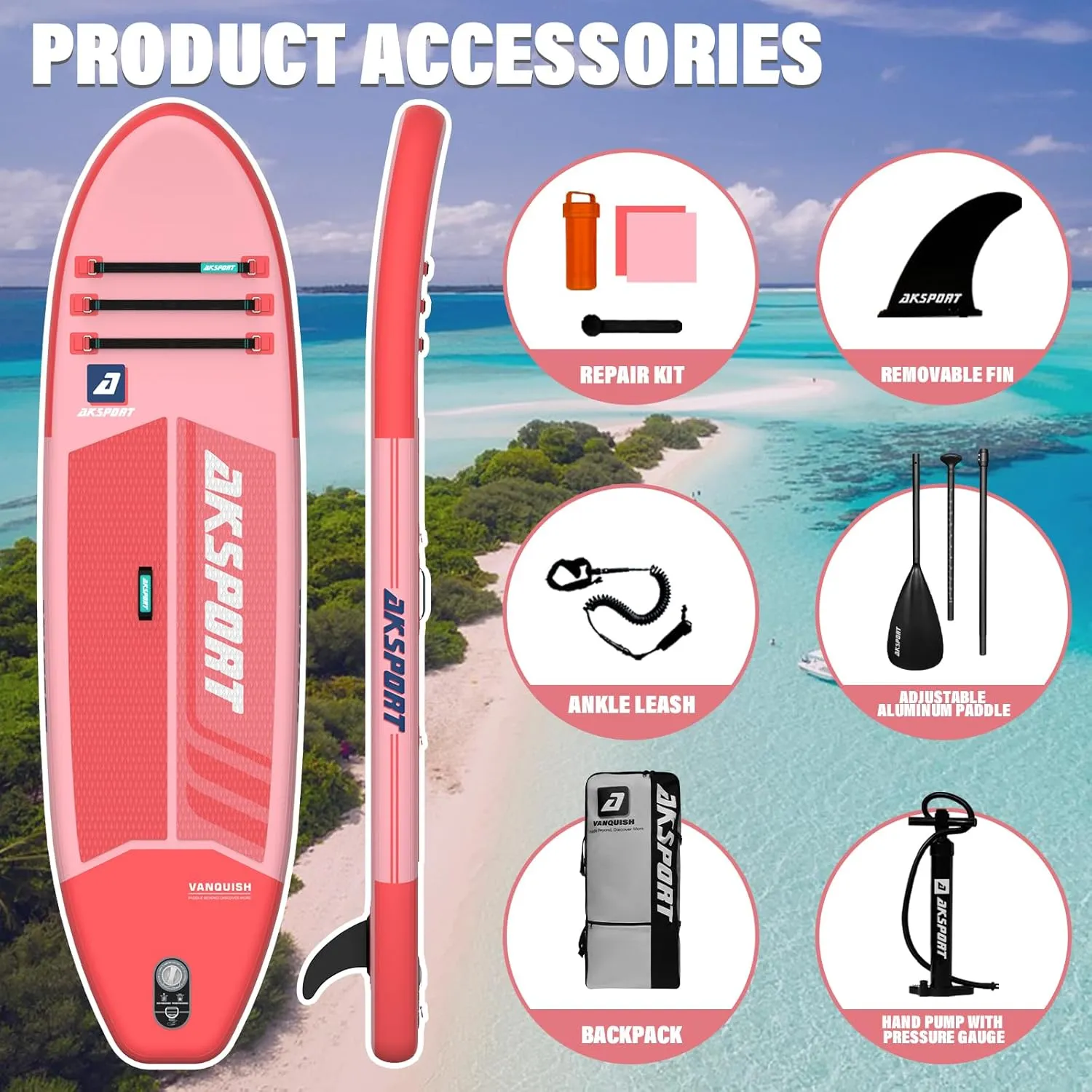 AKSPORT Inflatable Stand Up Paddle Board, SUP Board with All Accessories, Wide Stable Design, Non-Slip Deck, Inflatable Paddle Boards for Youth & Adult