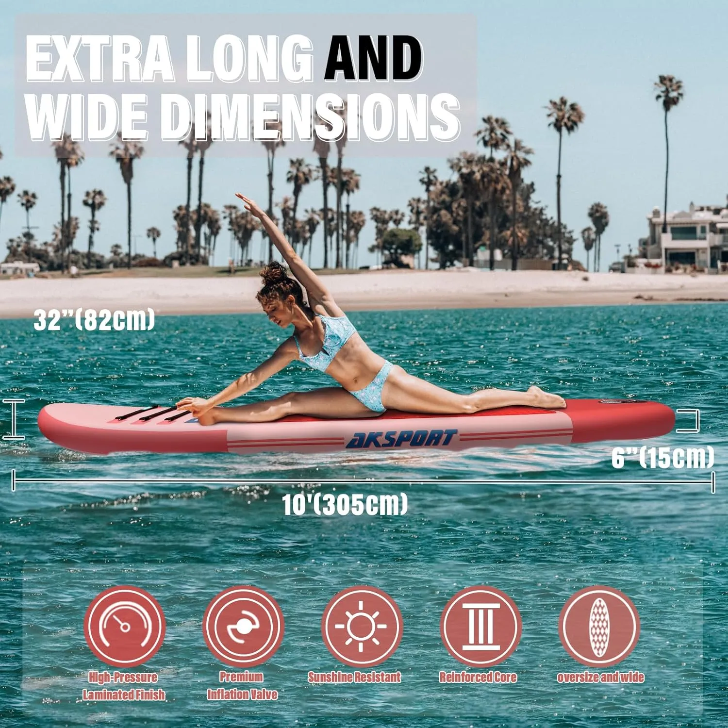 AKSPORT Inflatable Stand Up Paddle Board, SUP Board with All Accessories, Wide Stable Design, Non-Slip Deck, Inflatable Paddle Boards for Youth & Adult