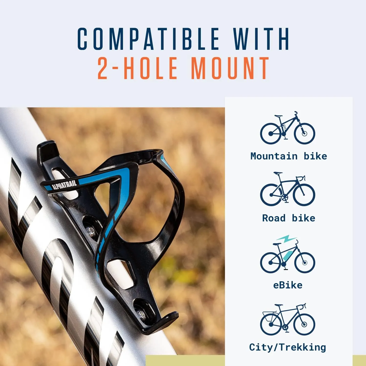 Alphatrail Bike Bottle Cage Max | Ultra-Light 1.27 oz Design | Lifetime Anti-Break Guarantee | Includes Mounting Screws | Fits Most Bottles (17–34 oz) I Blue