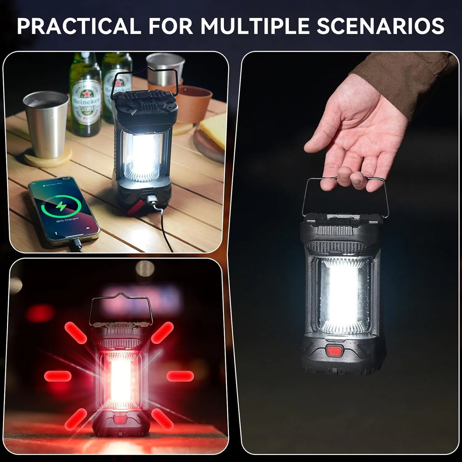 AlpsWolf Camping Lantern Rechargeable, 1000LM 4000mAh Rechargeable Lanterns 4 Light Modes LED Lantern for Camping, Hiking, Power Outages, Emergencies (2Pack-Black)