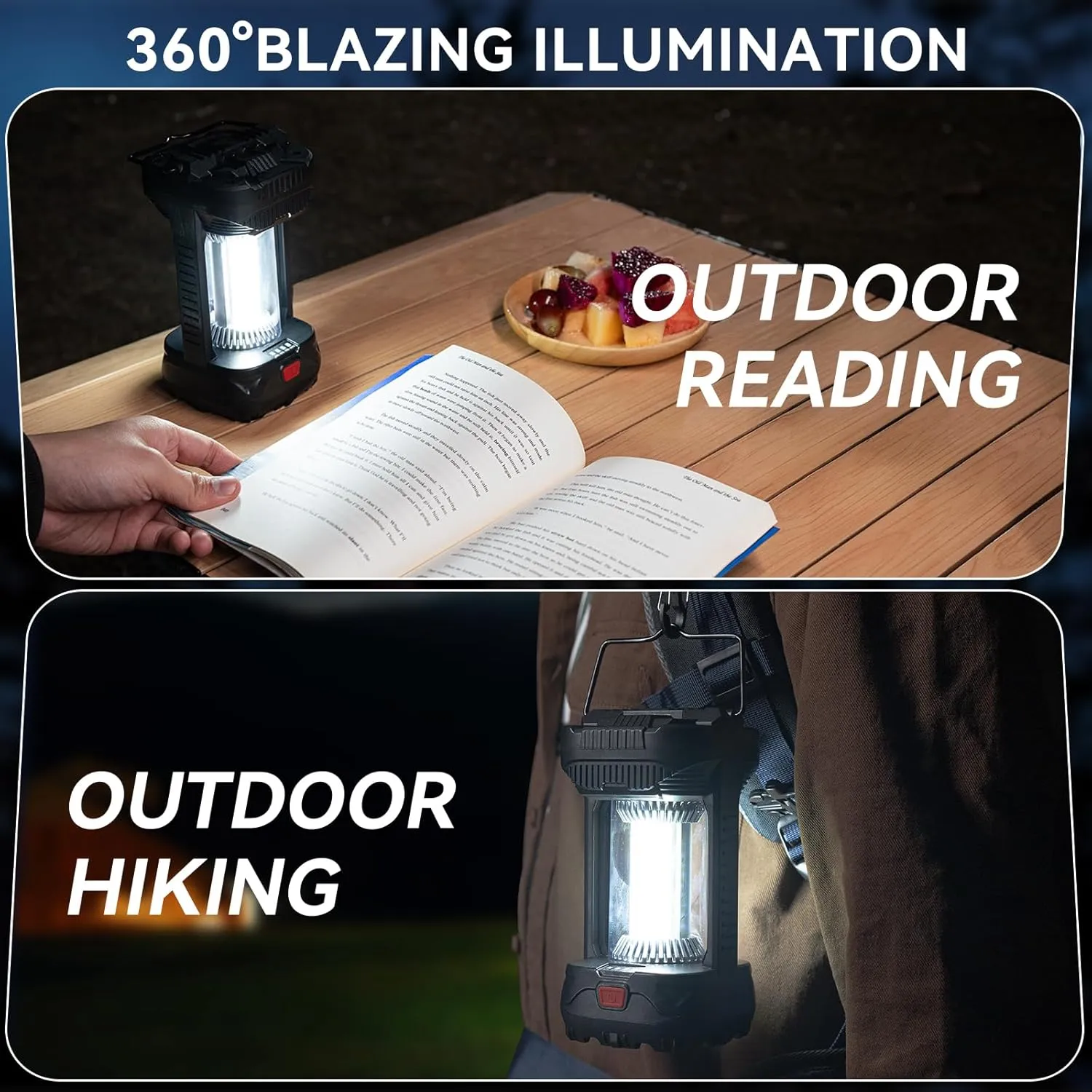 AlpsWolf Camping Lantern Rechargeable, 1000LM 4000mAh Rechargeable Lanterns 4 Light Modes LED Lantern for Camping, Hiking, Power Outages, Emergencies (2Pack-Black)