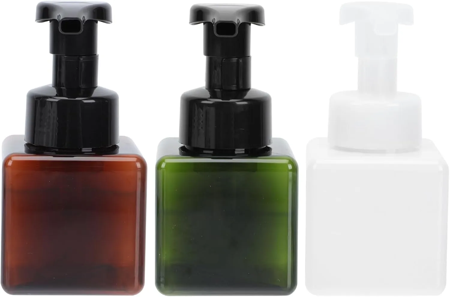 Angoily 250ml Amber soap Dispenser, 3PCS 8.4oz refillable Pump Bottle Dispenser, Plastic Square Hand foaming soap Dispenser, Empty Lotion Dispenser, Press foaming Shampoo Bottle