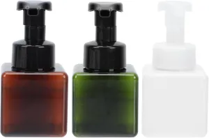 Angoily 250ml Amber soap Dispenser, 3PCS 8.4oz refillable Pump Bottle Dispenser, Plastic Square Hand foaming soap Dispenser, Empty Lotion Dispenser, Press foaming Shampoo Bottle