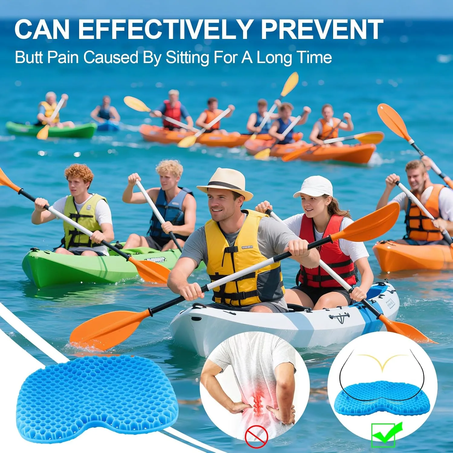 Anti Slip Kayak Seat Cushion,Thick Waterproof Seat Cushion Kayak Gel Seat Pad With Non-Slip Cover For Sit In Kayak Inflatable Kayak Canoe & Boat Kayak Accessories For Fishing Water Sports Outdoors