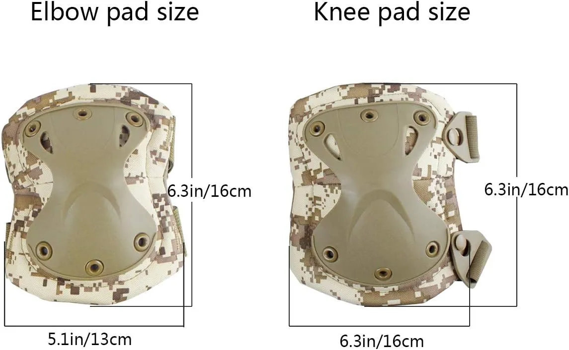 AOUTACC Tactical Combat Knee & Elbow Protective Pads Set for Outdoor CS Paintball Game Cycling Safety Skateboarding Gear Skates Knee Protection Guard Pads