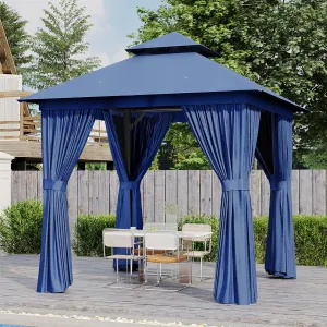 AOXUN Outdoor Gazebo for Patio 8x8, Metal Frame Canopy with Double Roofs, Heavy Duty Party Tent and Shelter with Mosquito Netting and Privacy Screen for Backyard, Lawn, Garden, Deck (Navy)