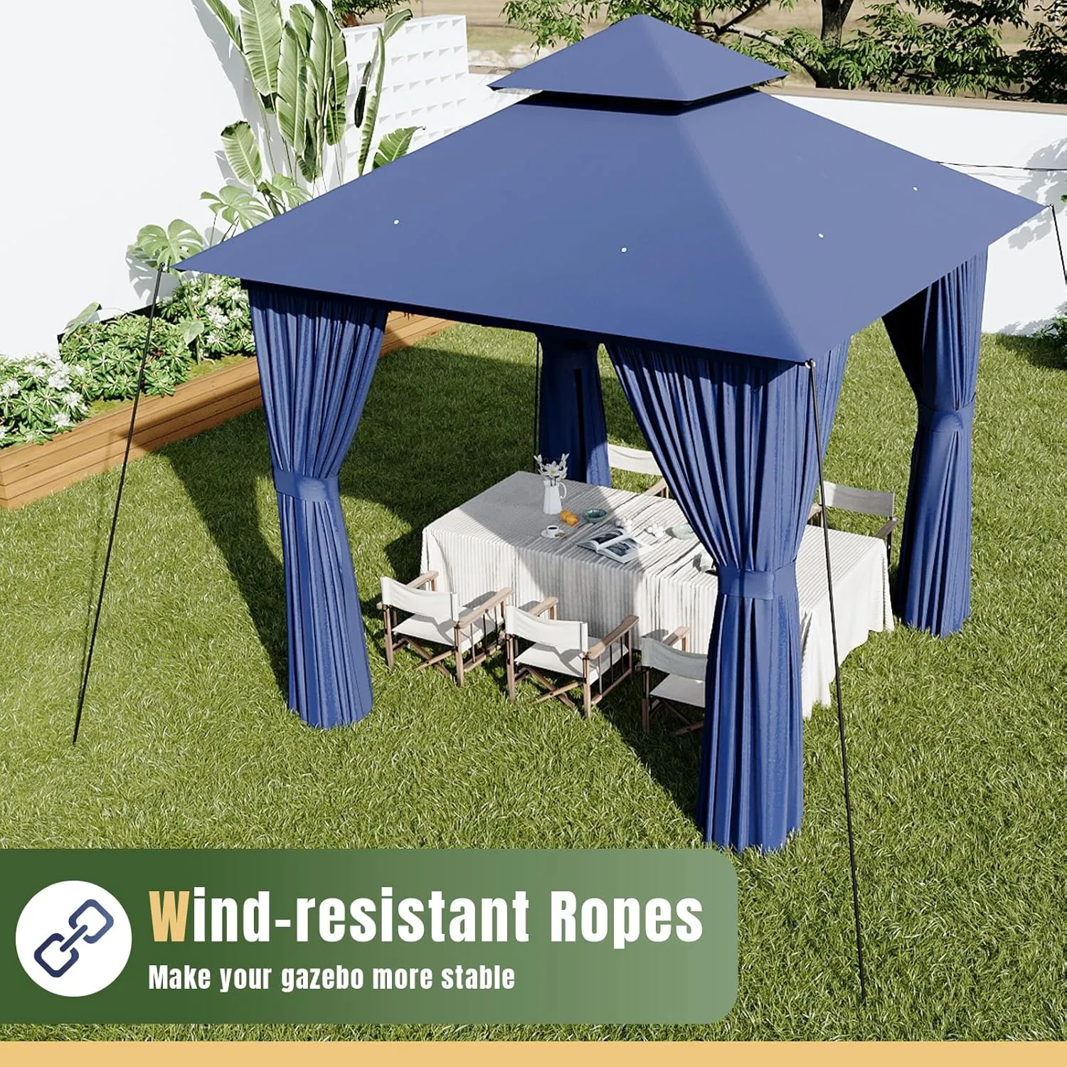 AOXUN Outdoor Gazebo for Patio 8x8, Metal Frame Canopy with Double Roofs, Heavy Duty Party Tent and Shelter with Mosquito Netting and Privacy Screen for Backyard, Lawn, Garden, Deck (Navy)