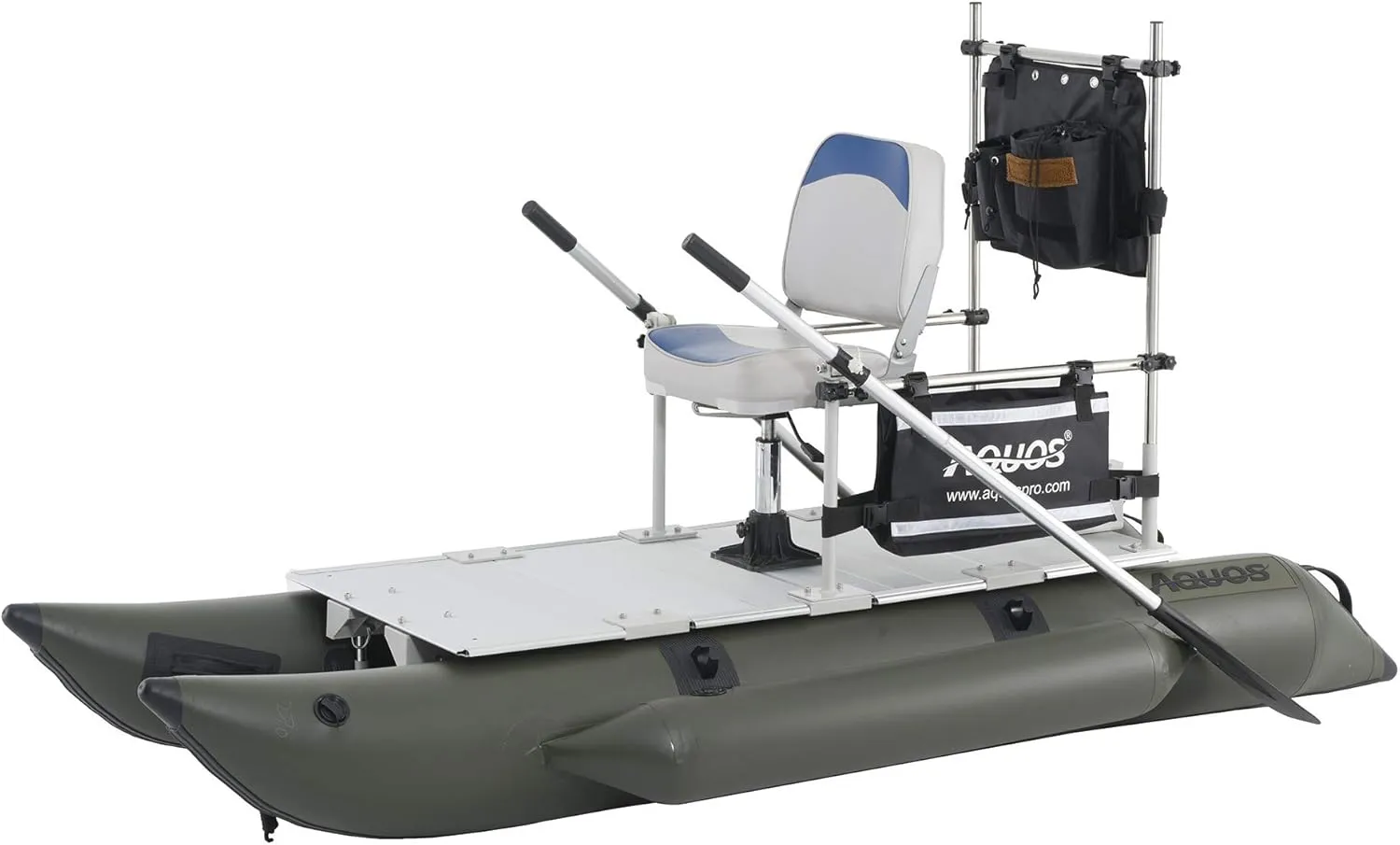 AQUOS Backpack Series 8.8 ft Inflatable Pontoon Boat with Stainless Steel Guard Bar and Folding Seat for One Person Fishing, Aluminum Floor Board, Transport Canada Approved