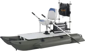 AQUOS Backpack Series 8.8 ft Inflatable Pontoon Boat with Stainless Steel Guard Bar and Folding Seat for One Person Fishing, Aluminum Floor Board, Transport Canada Approved