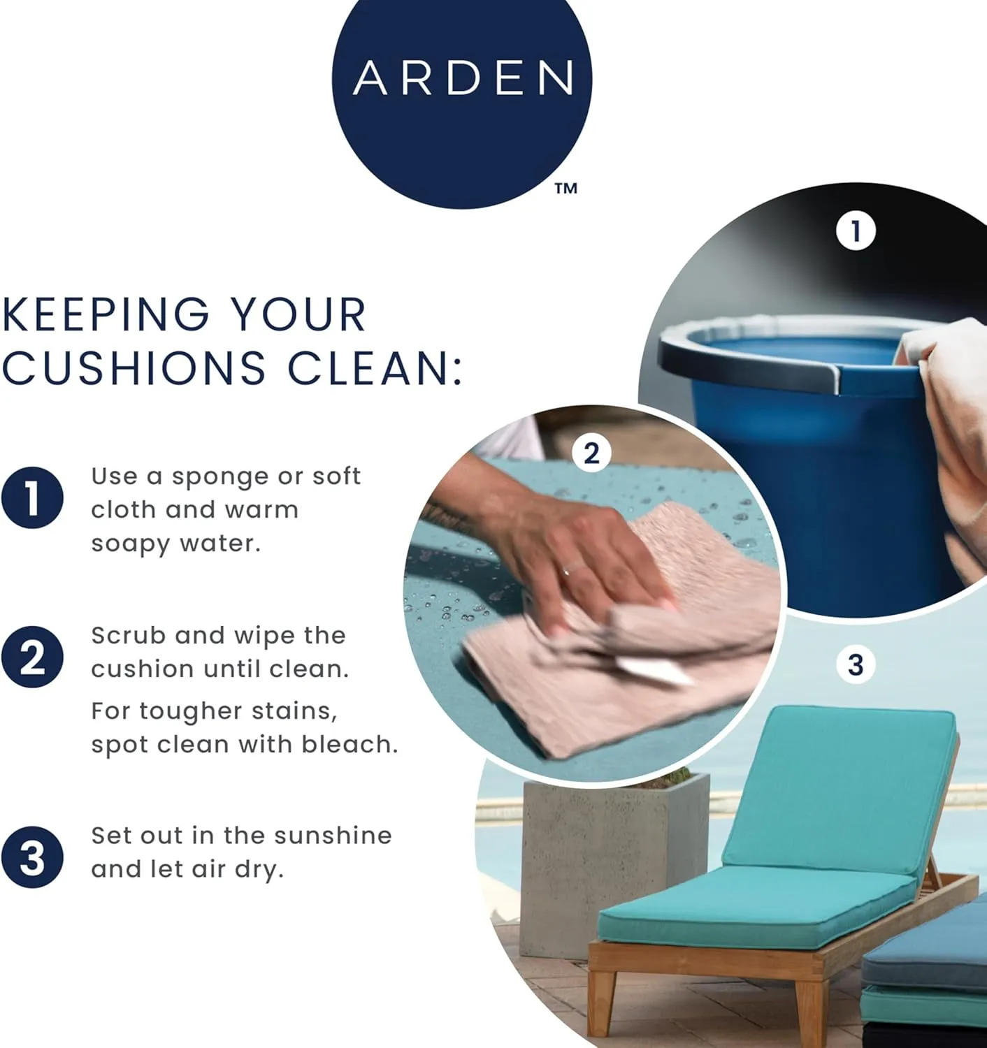 Arden Indoor/Outdoor Foam Seat Pad, 2 Pack, 17 x 16, Patio Cushion, Water Repellent, Fade Resistant, Foam Cushion Clark Blue