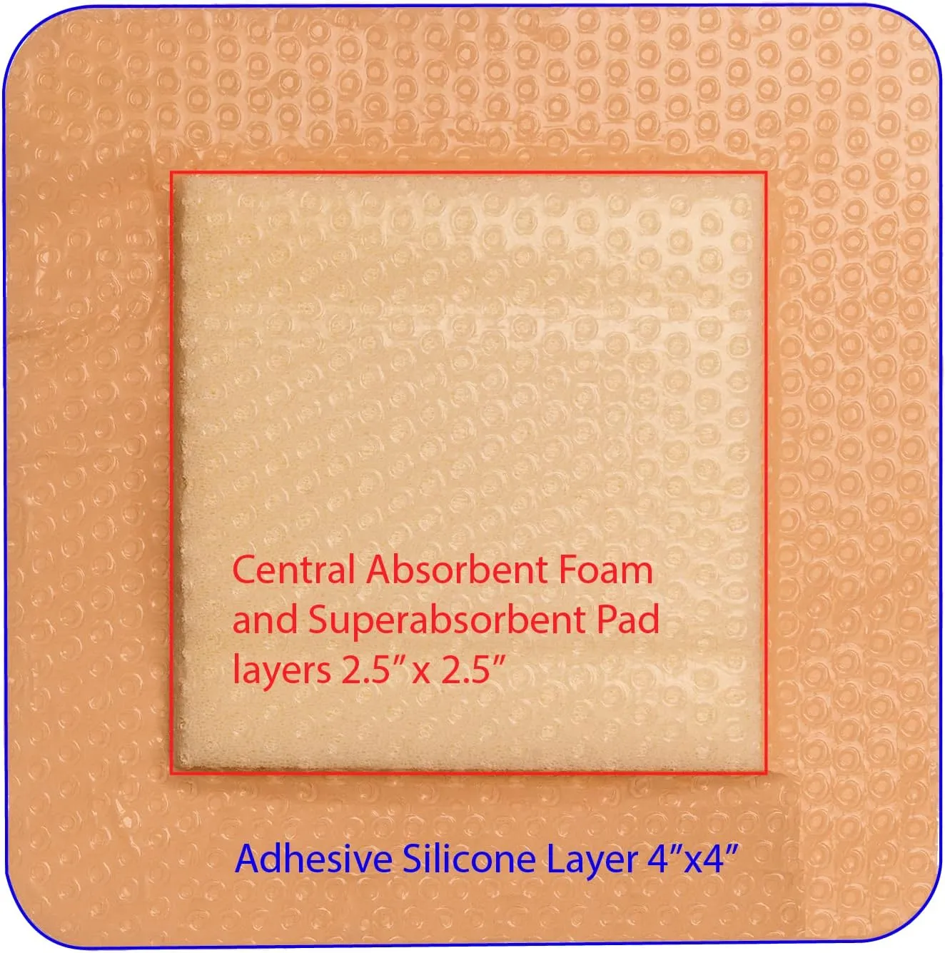 Areza Medical - Silicone Foam with Super-Absorbent Layer - Wound Dressing - Waterproof - with Silicone Adhesive Border - Sterile - 4" x 4" - 10 PCS per Box - FSA/HSA Approved
